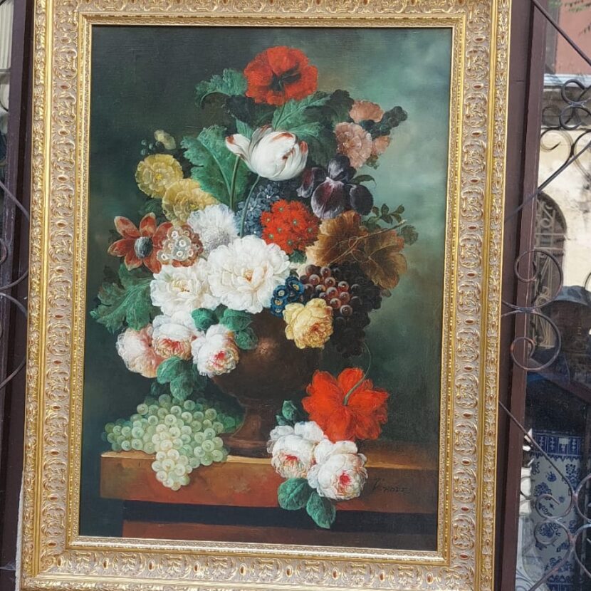 Старинна, голяма картина с барокова рамка - Antiques Provence House